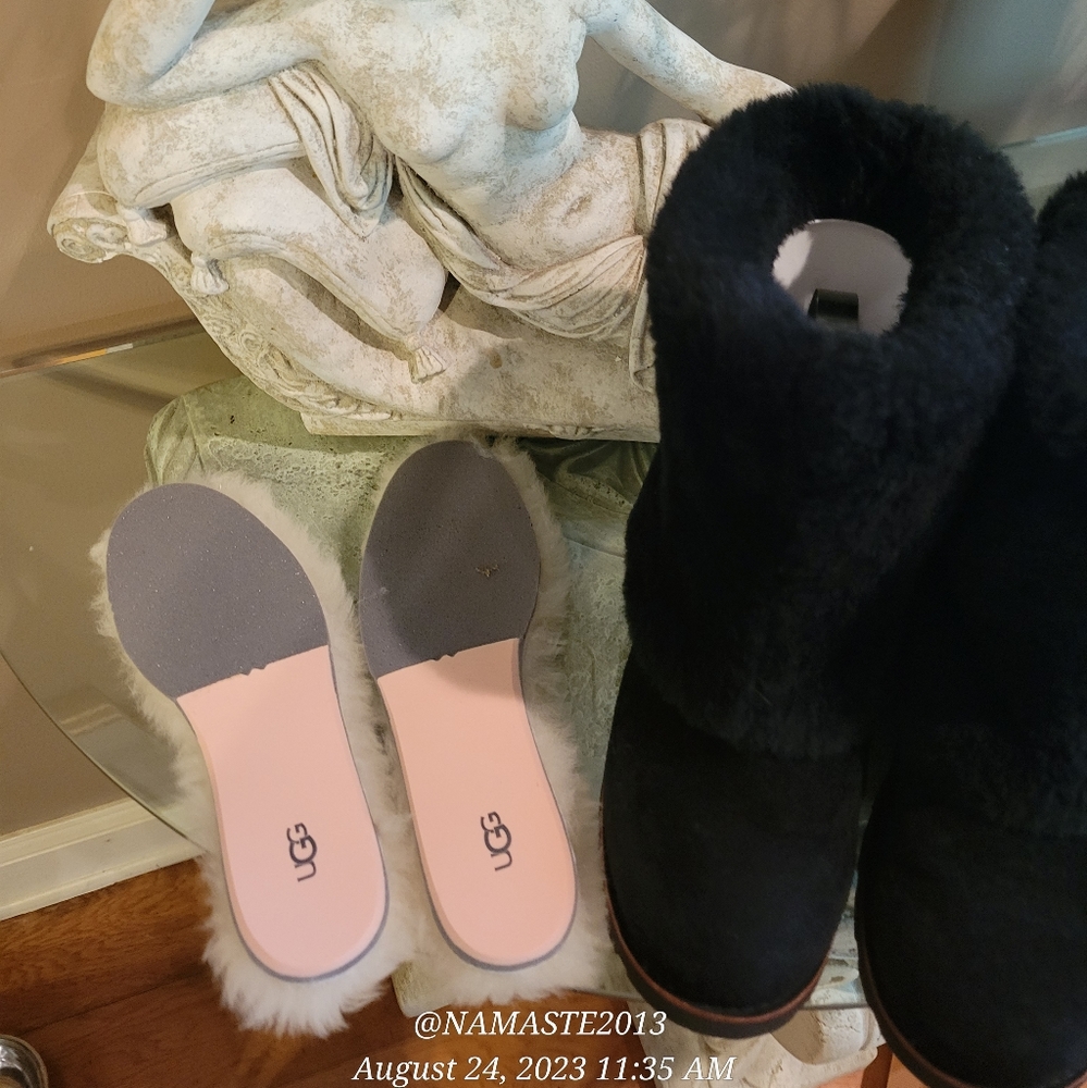 Ugg Maylin Sheepskin Sherpa Fur Boots in Black Size 7 #490 - Picture 11 of 16